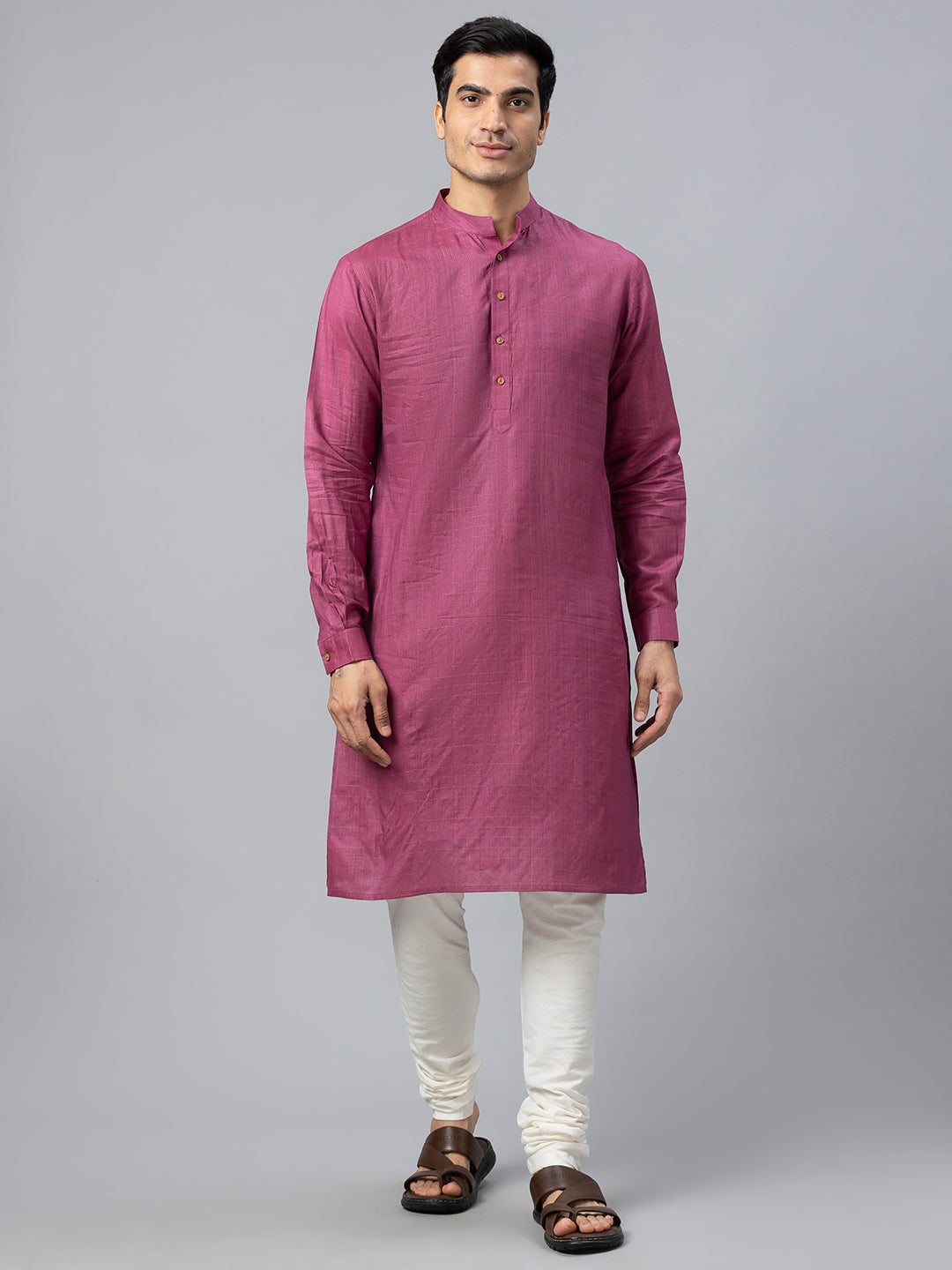 Eco Khadi Cotton - Silk Wine Self Stripes Long Kurta - Soori