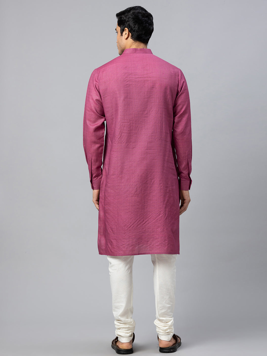 Eco Khadi Cotton - Silk Wine Self Stripes Long Kurta - Soori