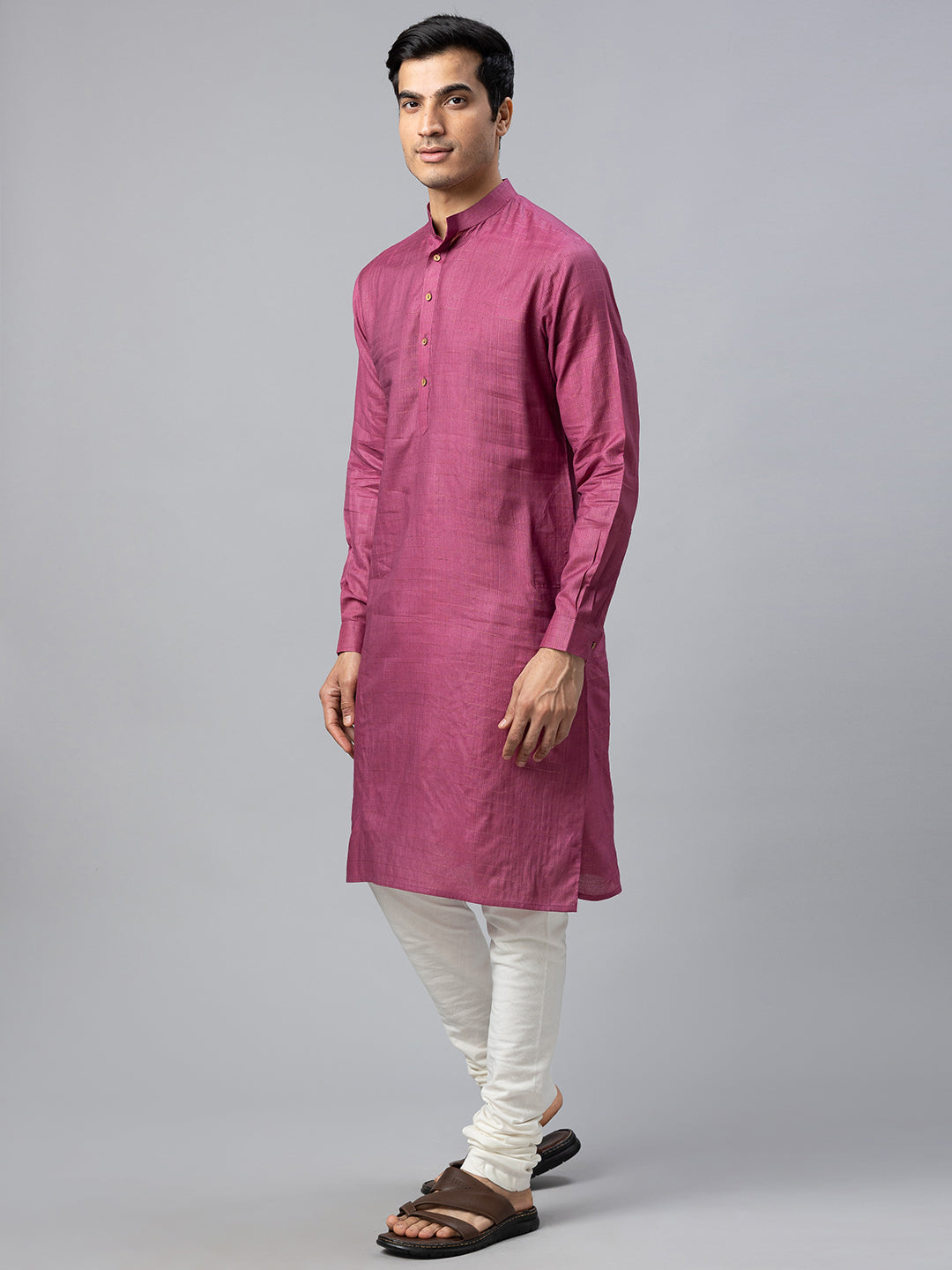 Eco Khadi Cotton - Silk Wine Self Stripes Long Kurta - Soori