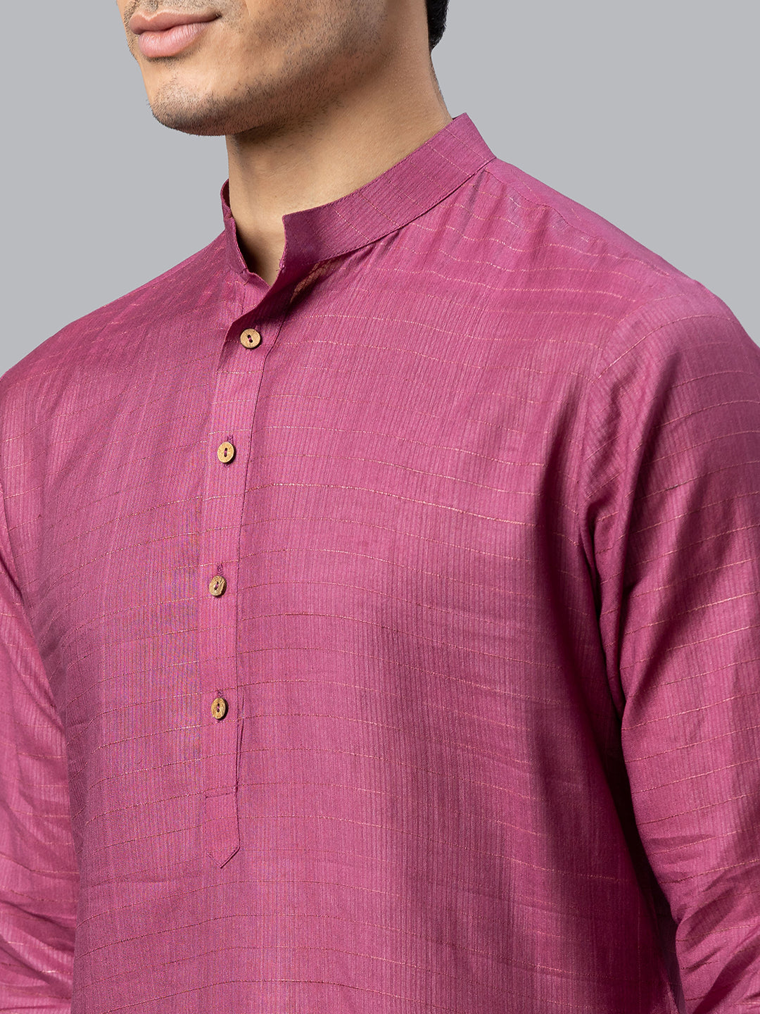 Eco Khadi Cotton - Silk Wine Self Stripes Long Kurta - Soori