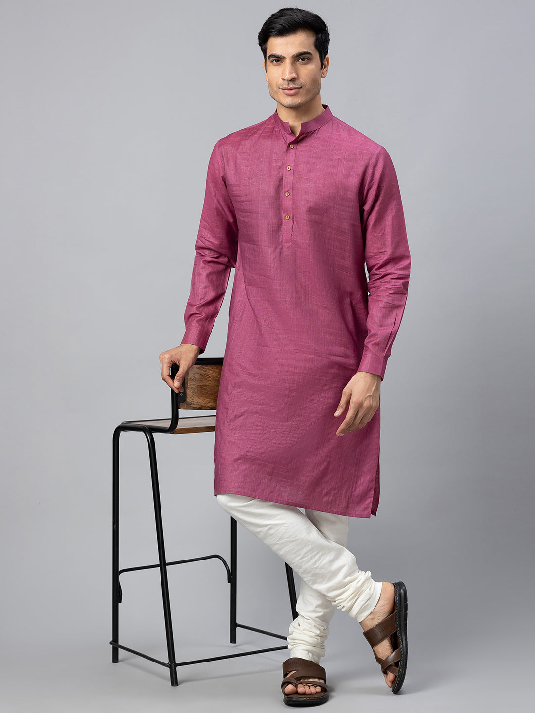 Eco Khadi Cotton - Silk Wine Self Stripes Long Kurta - Soori