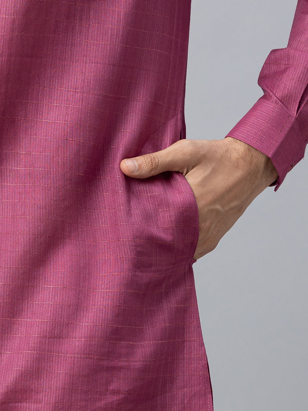 Eco Khadi Cotton - Silk Wine Self Stripes Long Kurta - Soori