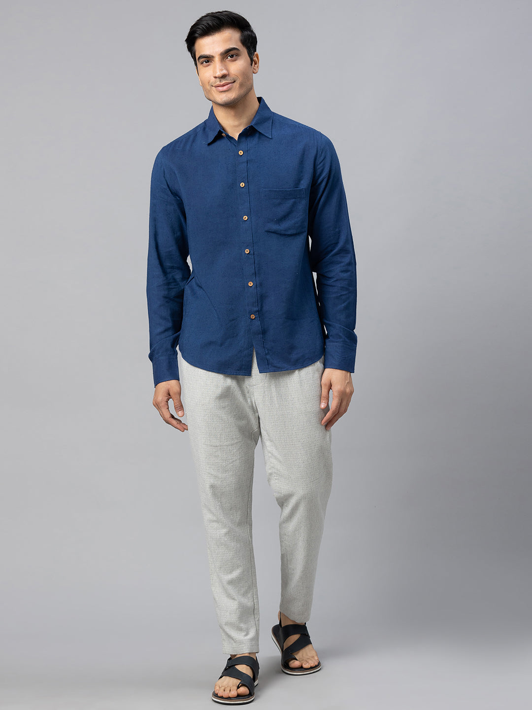Eco Khadi Cotton Autumn Navy Classic Shirt - Jayden