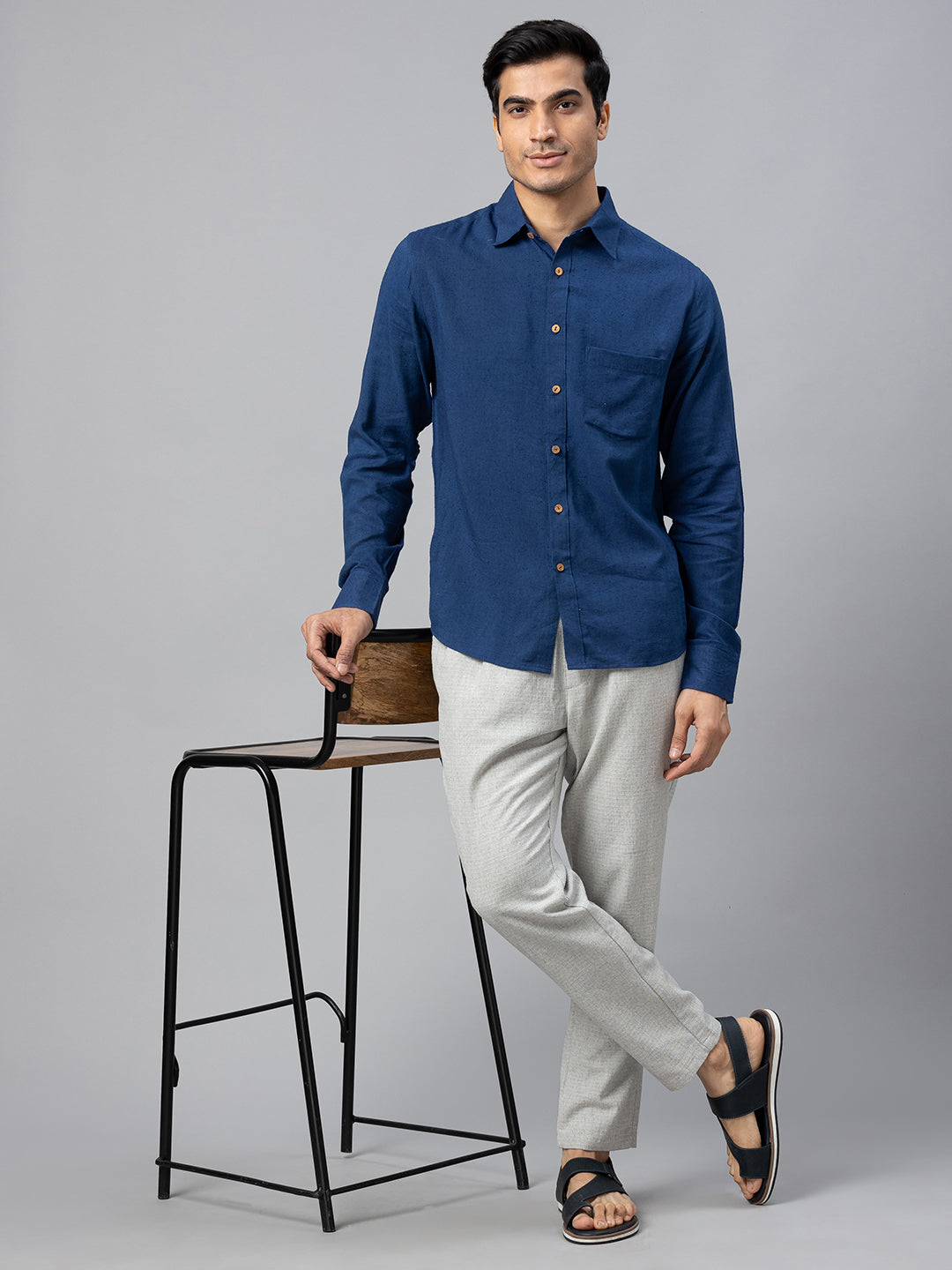 Eco Khadi Cotton Autumn Navy Classic Shirt - Jayden