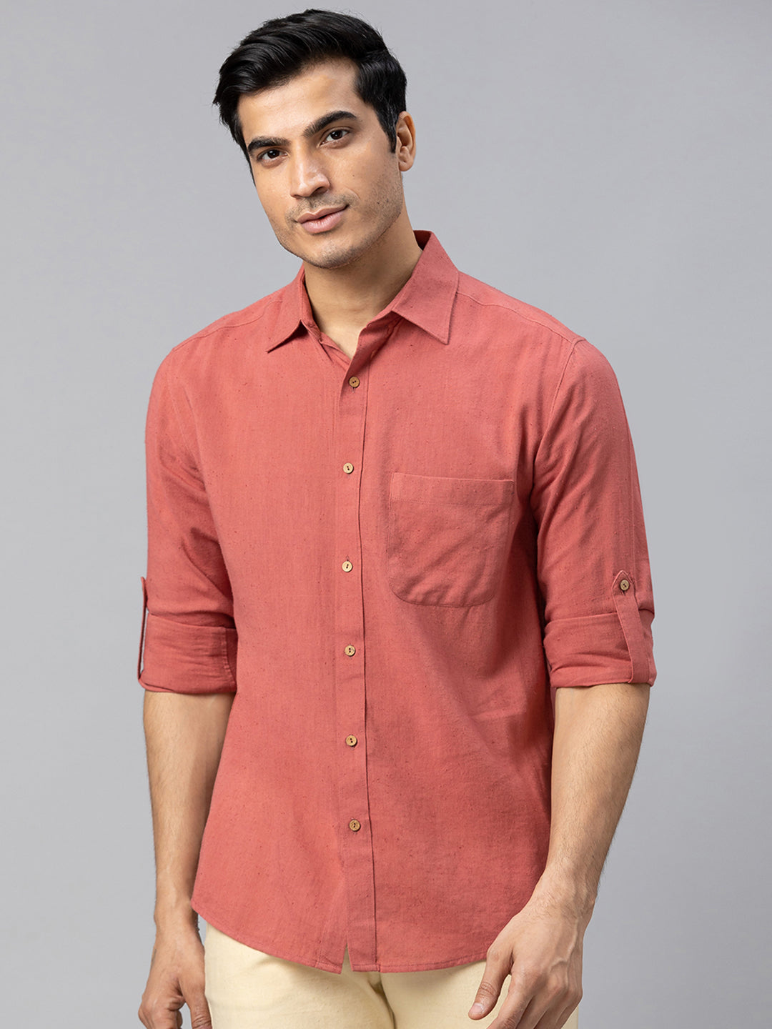 Eco Khadi Cotton Autumn Rust Classic Shirt - Jayden