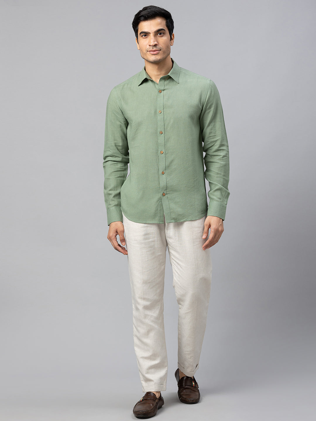 Eco Khadi Cotton Autumn Sage Green Classic Shirt - Jayden