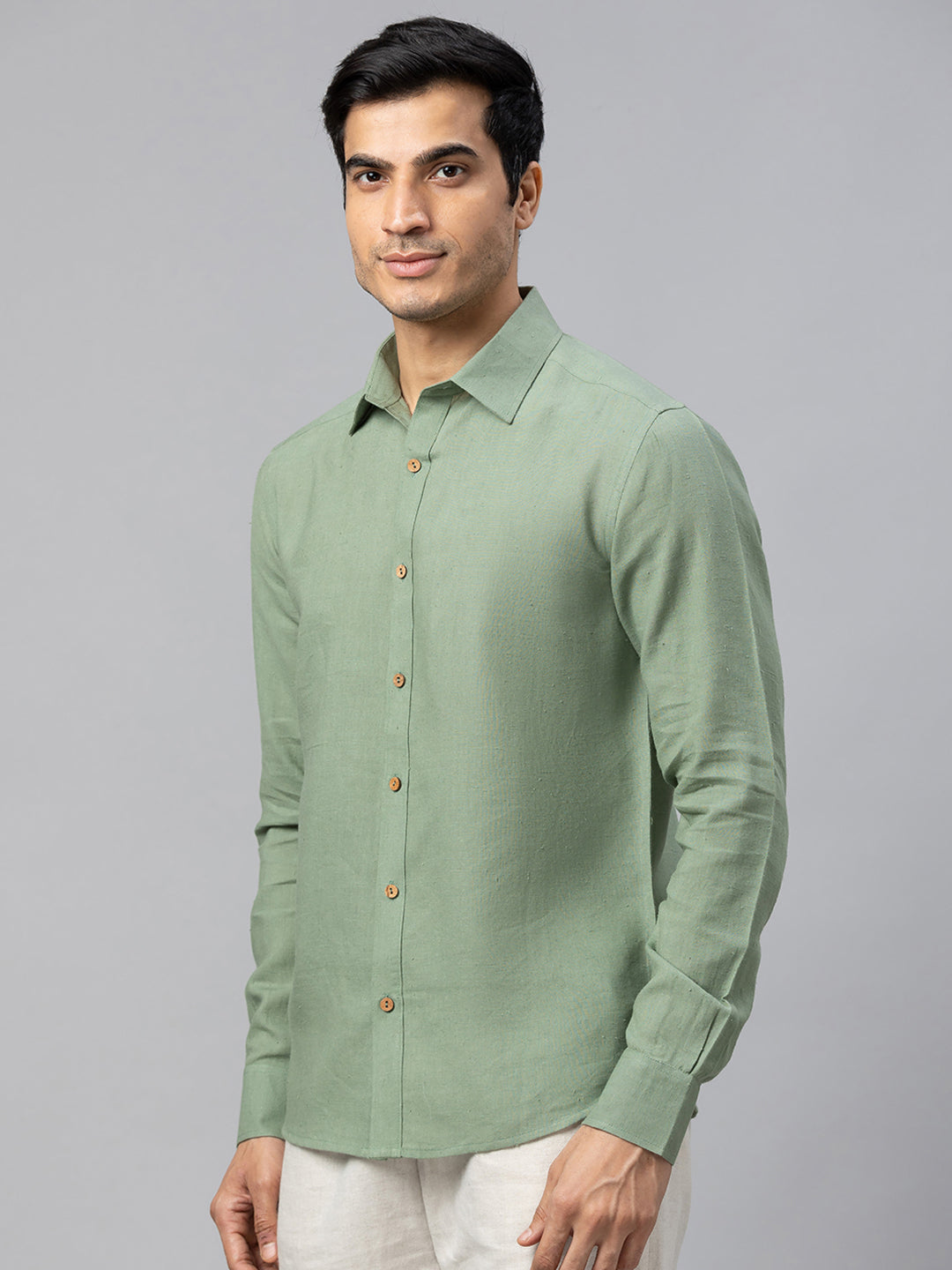 Eco Khadi Cotton Autumn Sage Green Classic Shirt - Jayden