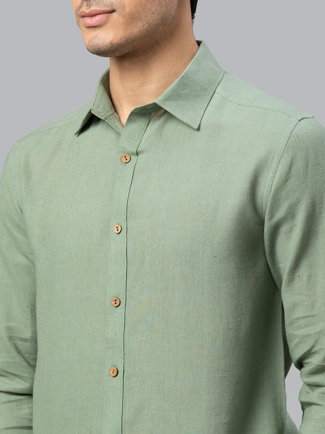Eco Khadi Cotton Autumn Sage Green Classic Shirt - Jayden