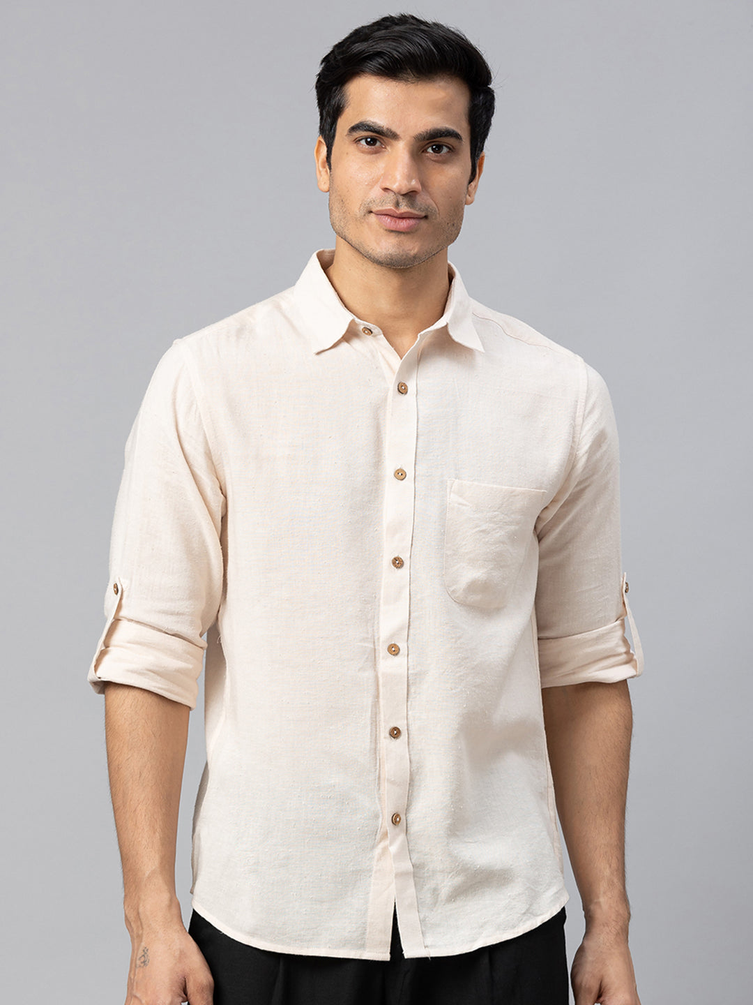 Eco Khadi Cotton Autumn White Classic Shirt - Jayden