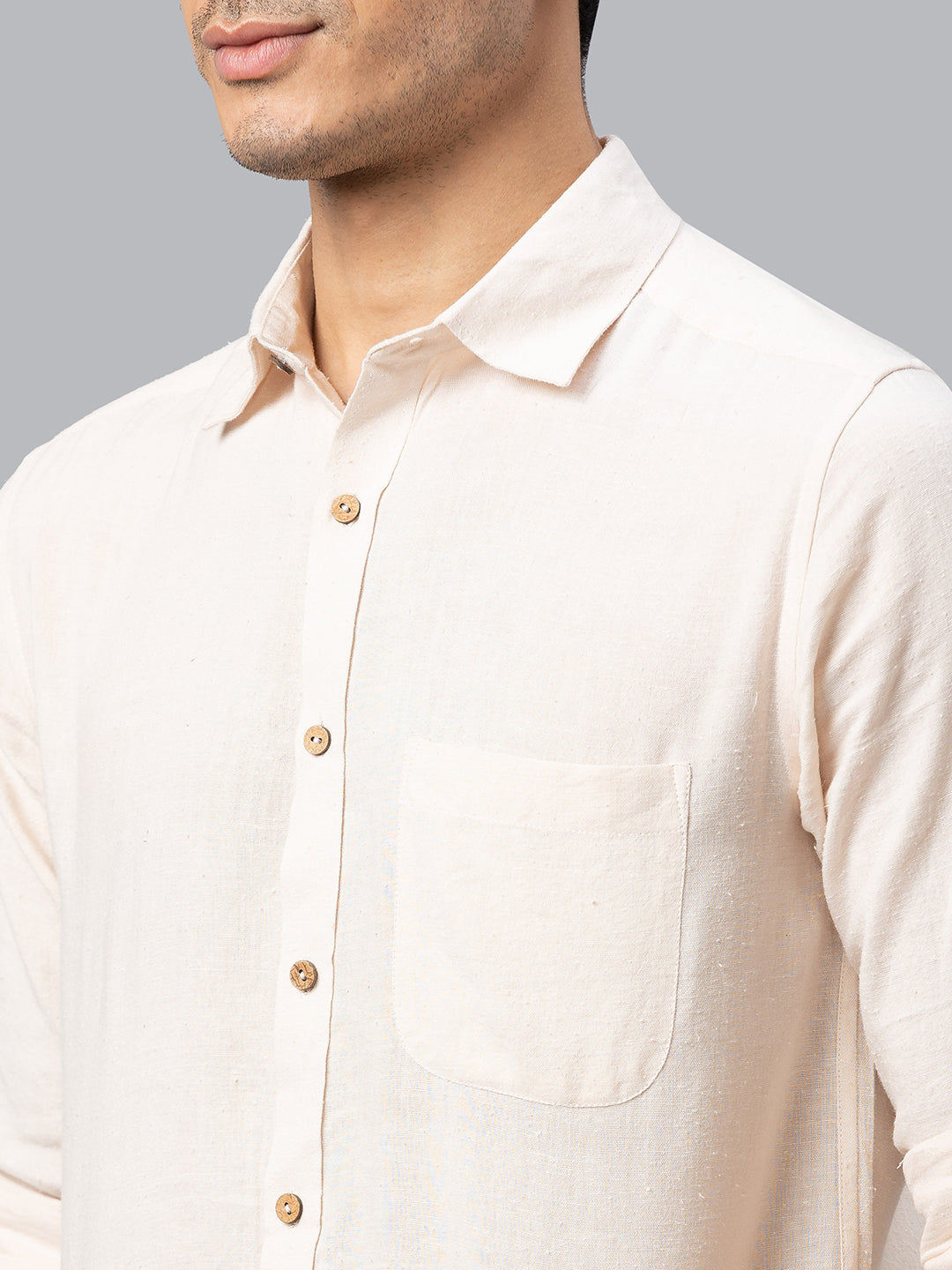 Eco Khadi Cotton Autumn White Classic Shirt - Jayden