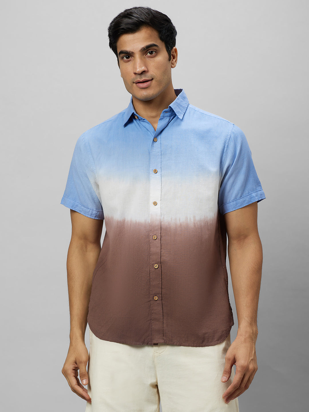 Eco Khadi Cotton Blue/Brown ombre shirt