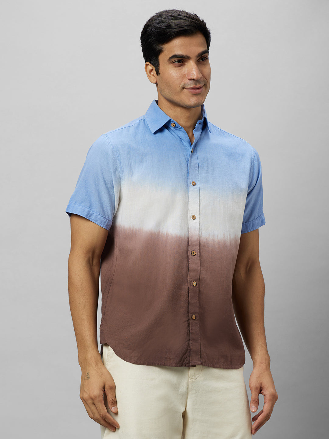 Eco Khadi Cotton Blue/Brown ombre shirt