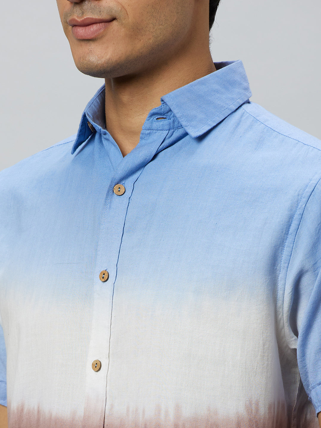 Eco Khadi Cotton Blue/Brown ombre shirt
