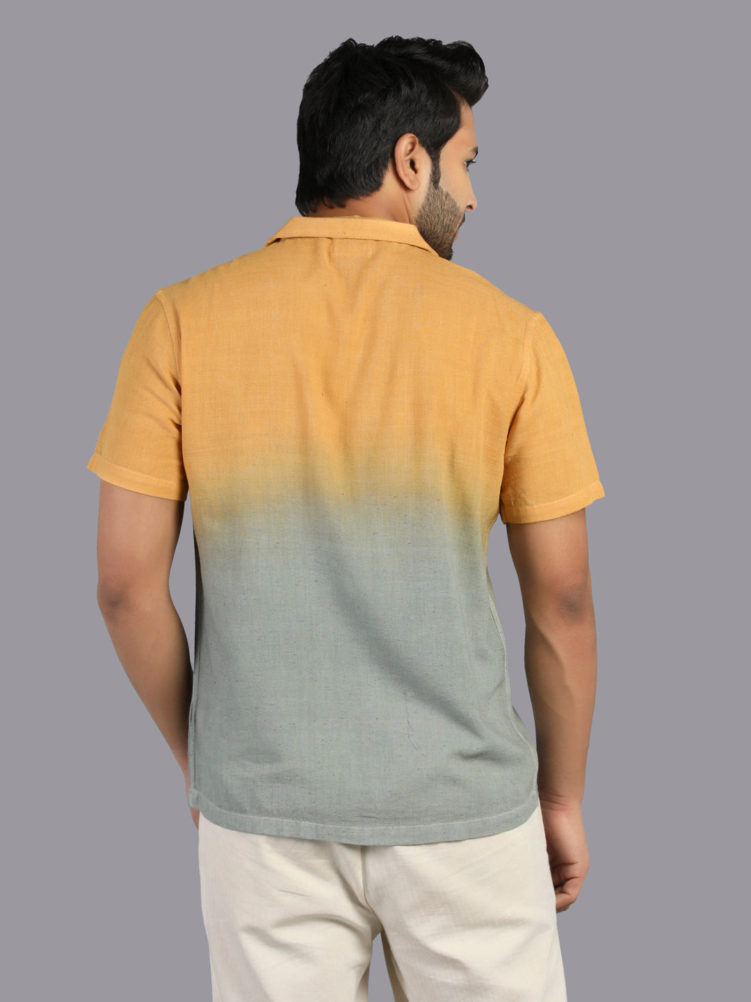 Eco Khadi Cotton Mustard/Green Ombre Shirt - Aaradh