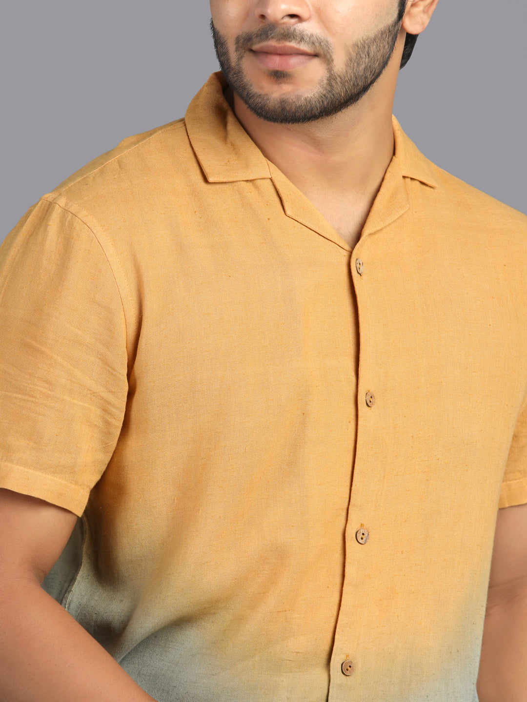 Eco Khadi Cotton Mustard/Green Ombre Shirt - Aaradh