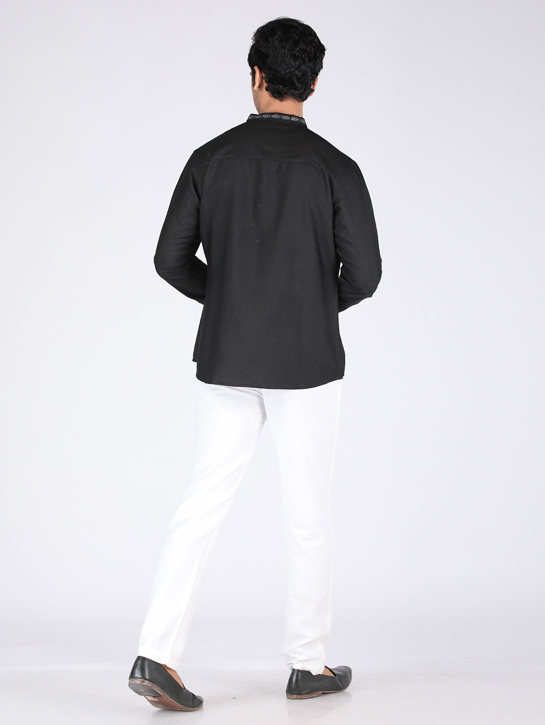 Eco Khadi Silk Black Embroidered Short Kurta - Ivan