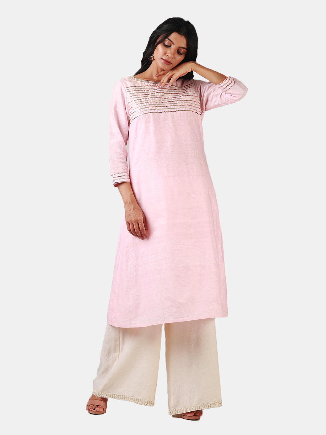 Eco Khadi Cotton Silk Pink Kurta - Mrinalini