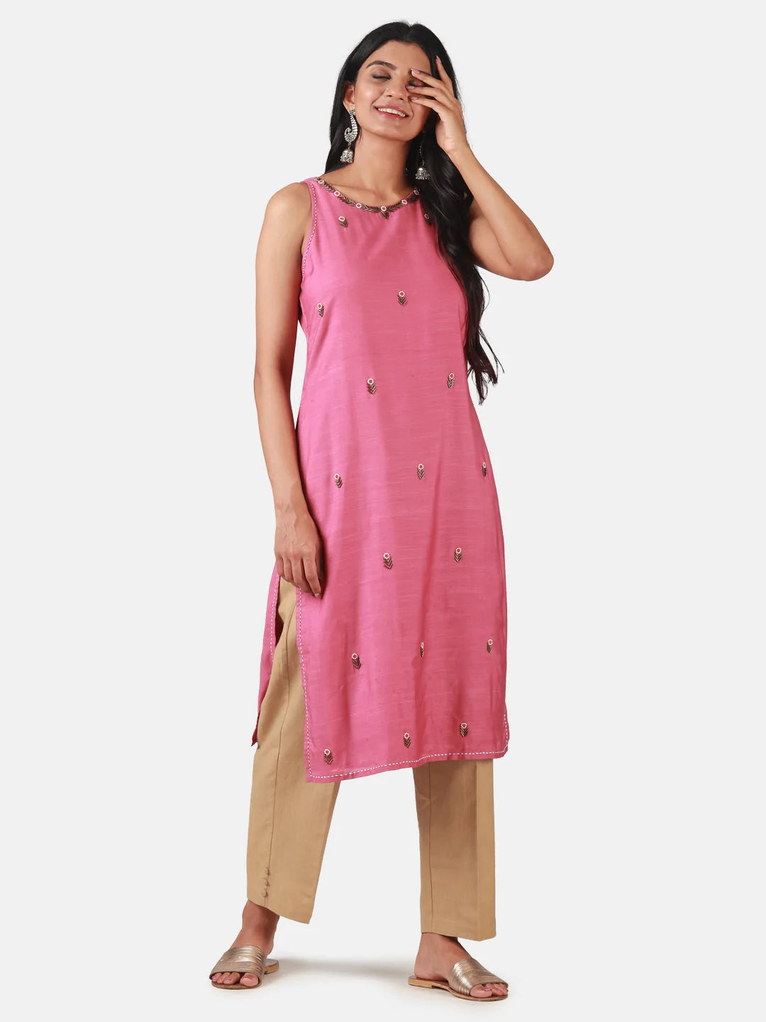 Bagh Dark Pink Silk Sleeveless Kurta
