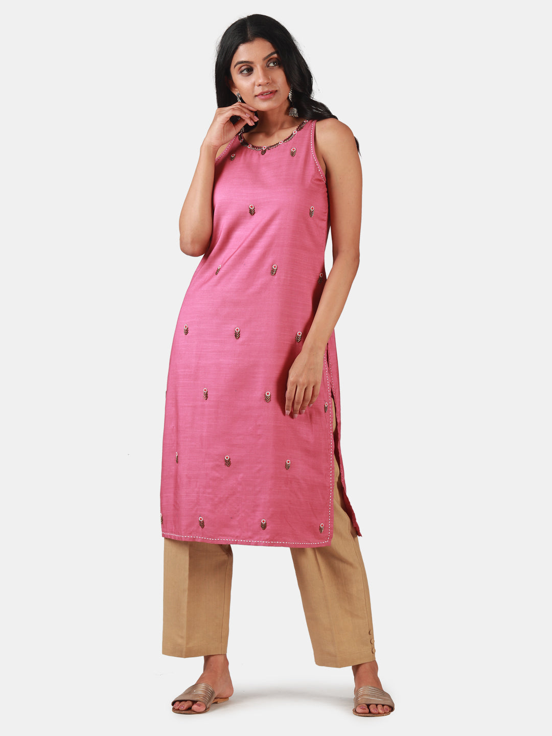 Bagh Dark Pink Silk Sleeveless Kurta