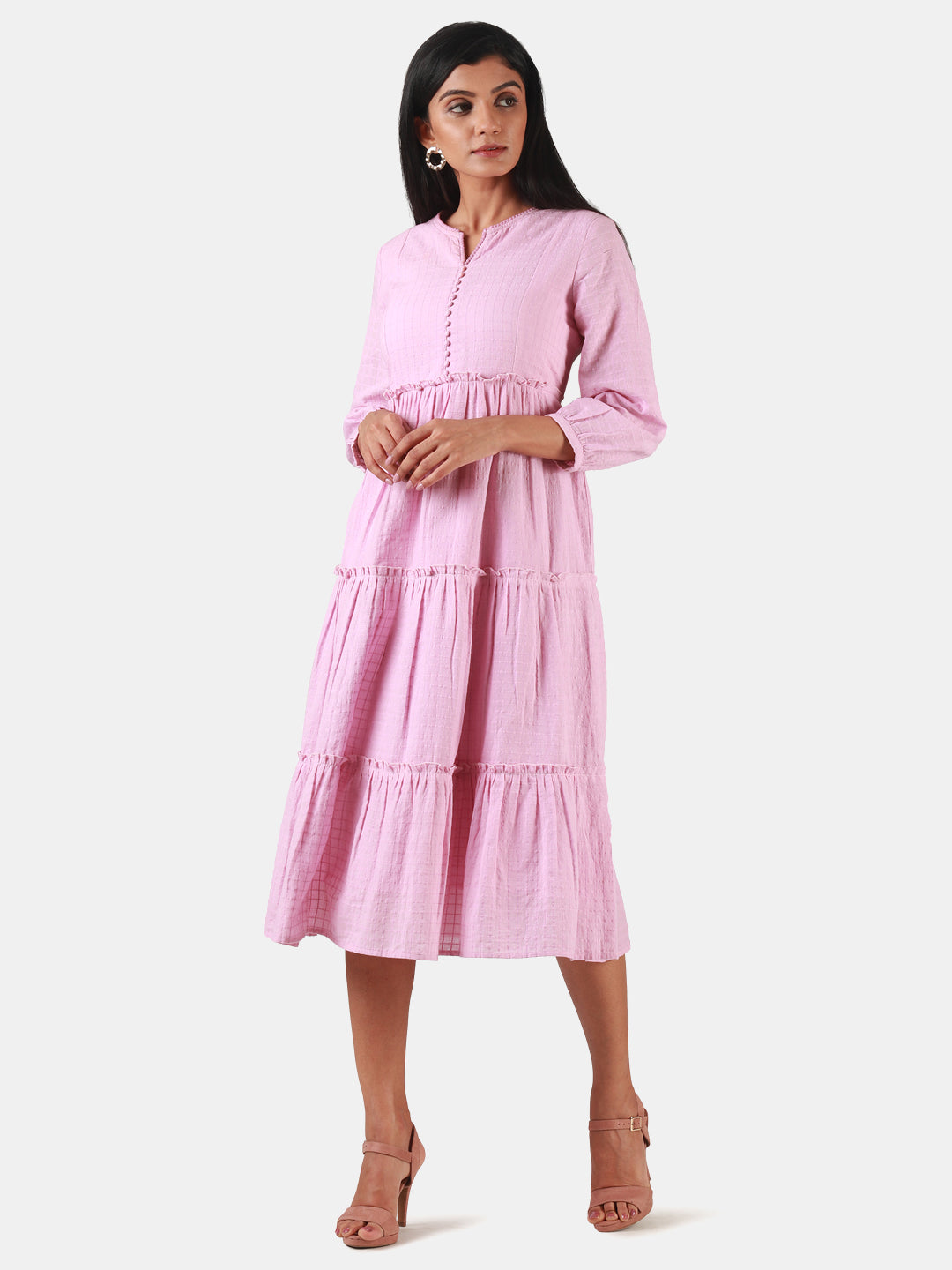Eco Khadi Cotton Pink Tier Dress - Aahna