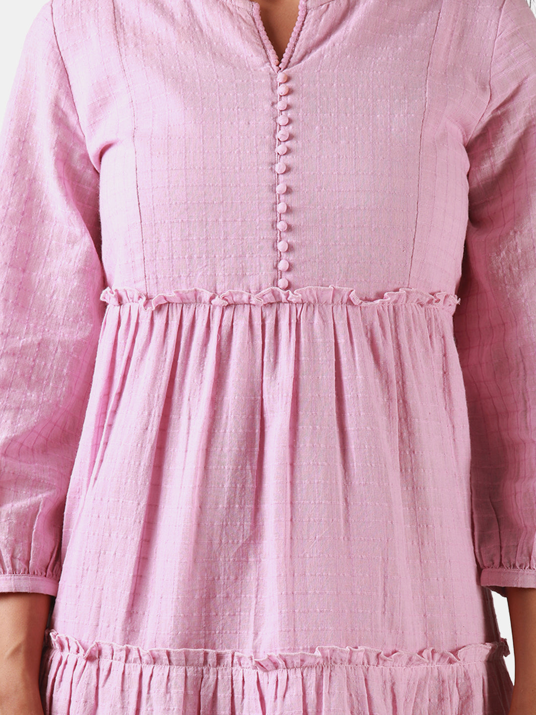 Eco Khadi Cotton Pink Tier Dress - Aahna