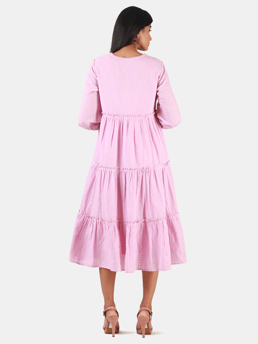 Eco Khadi Cotton Pink Tier Dress - Aahna