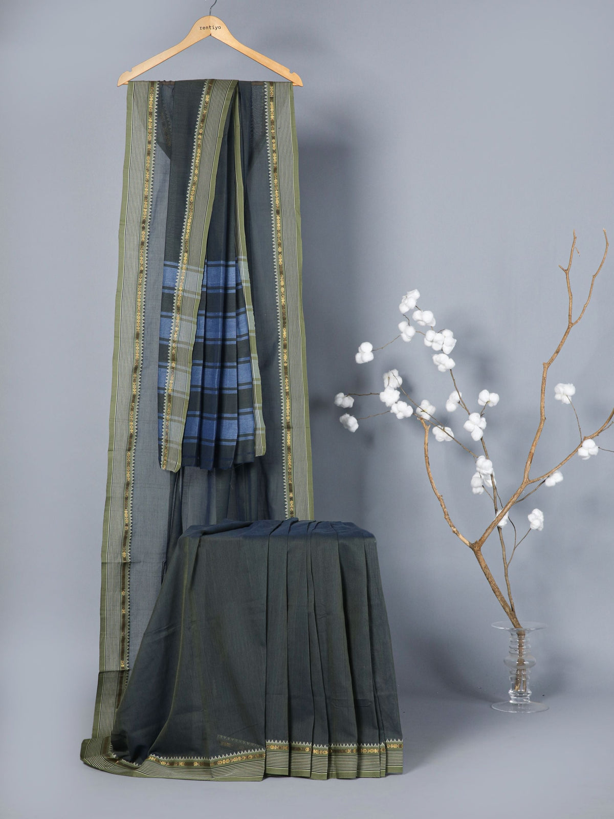 Eco Khadi Cotton Dark Grey Saree with Jacquard Border