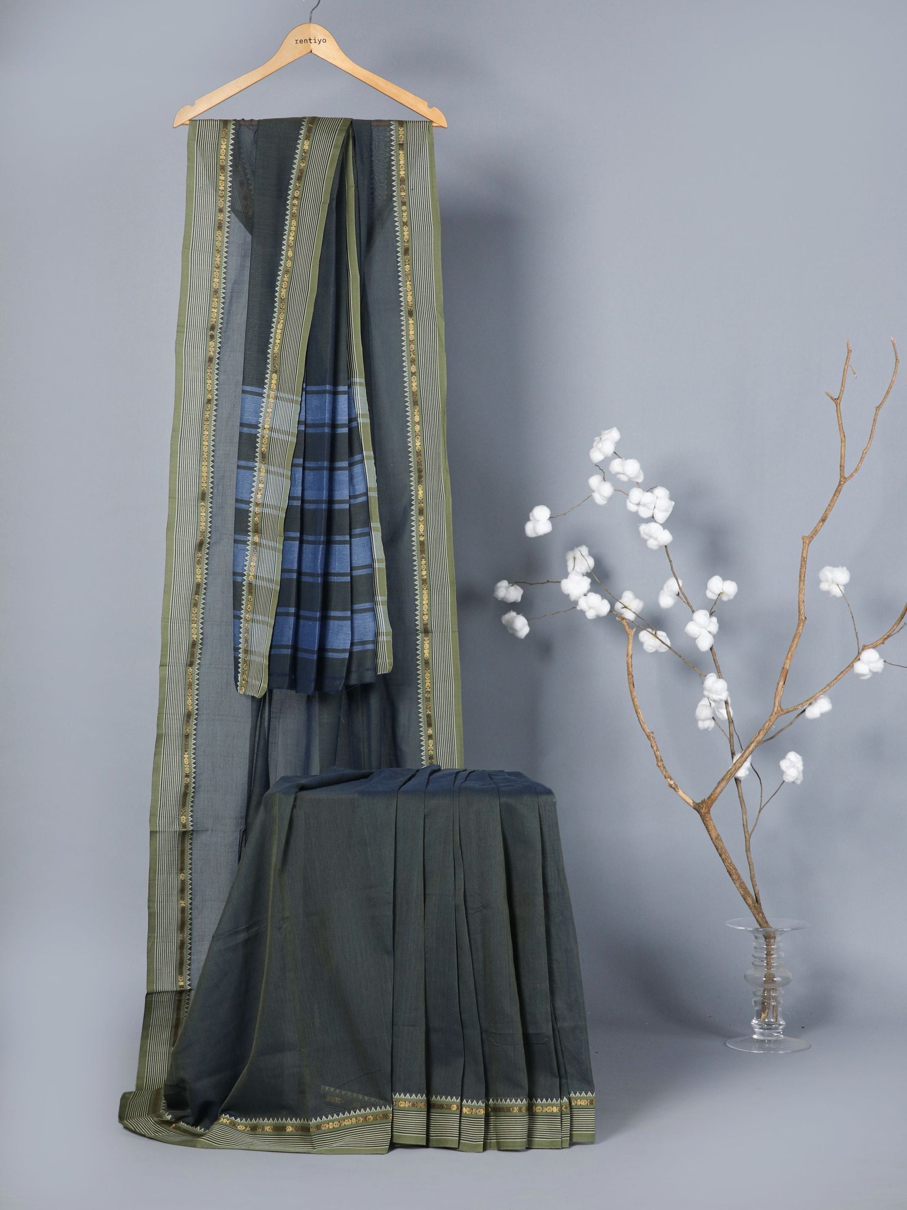 Eco Khadi Cotton Dark Grey Saree with Jacquard Border