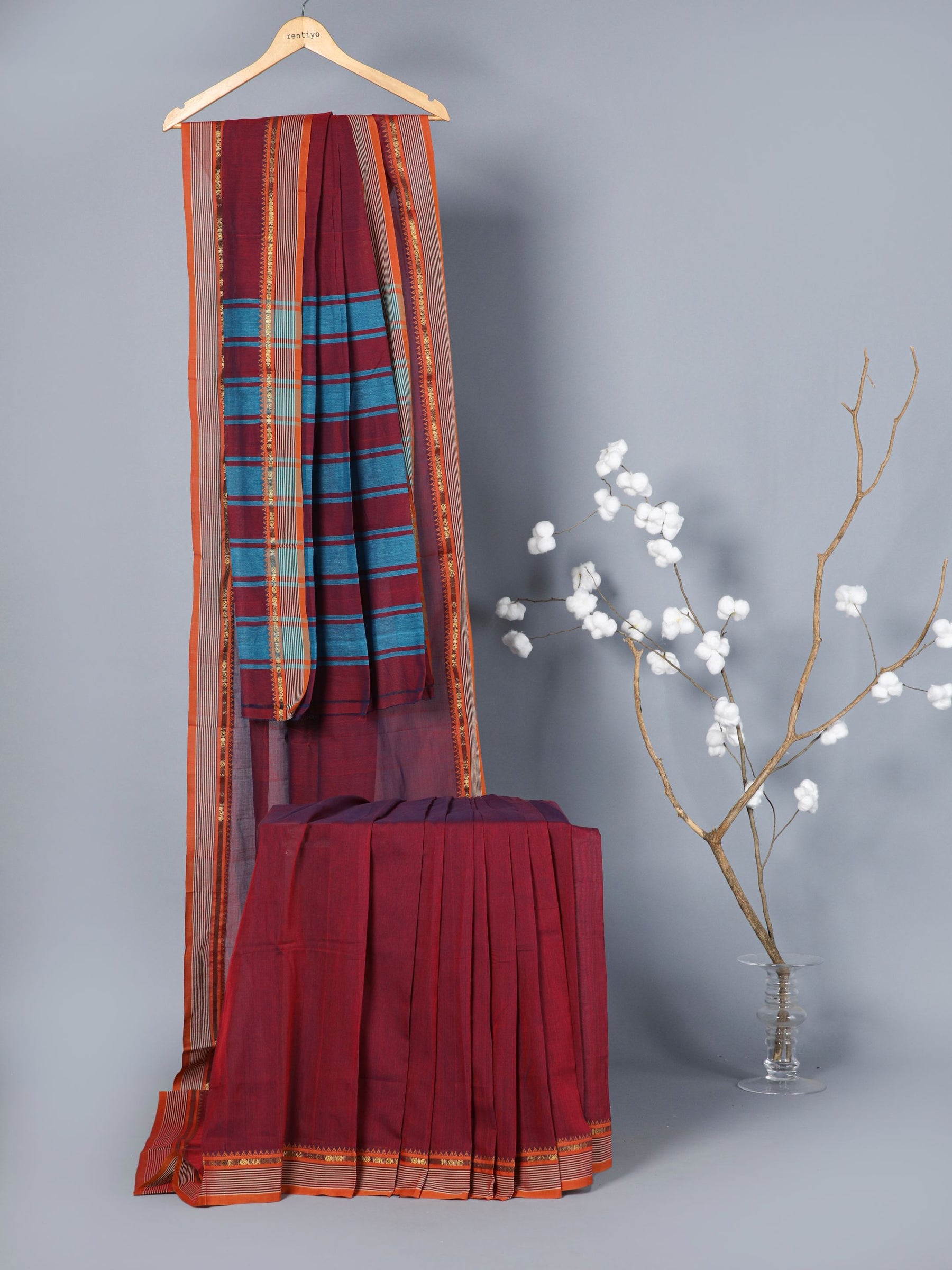 Eco Khadi Cotton Dark Red Saree with Jacquard Border