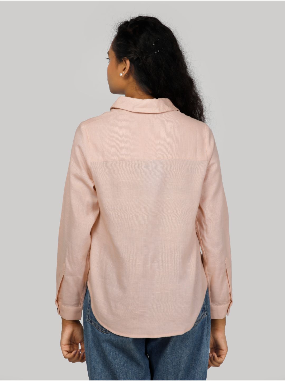 Eco Khadi Cotton Classic Embroidered Pink Shirt - Meera