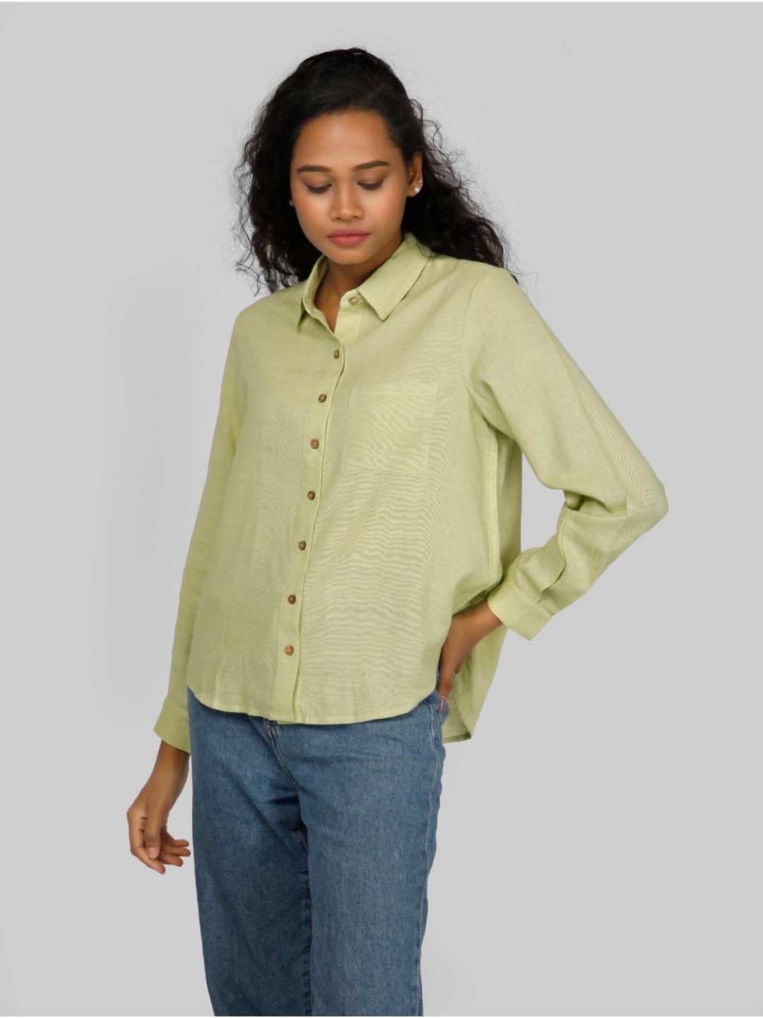 Eco Khadi Cotton Classic Khadi Cotton Green Shirt - Meera