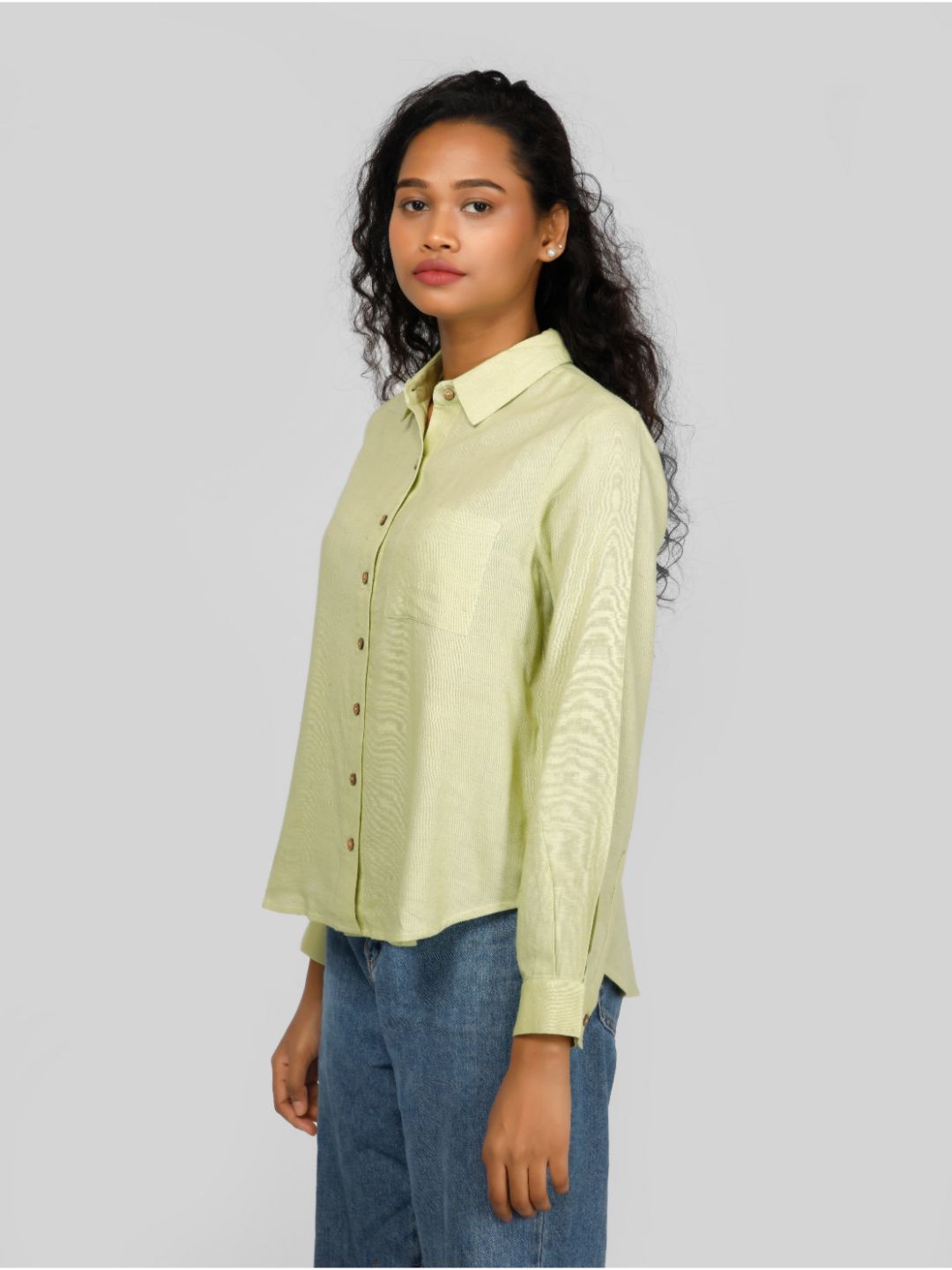 Eco Khadi Cotton Classic Khadi Cotton Green Shirt - Meera