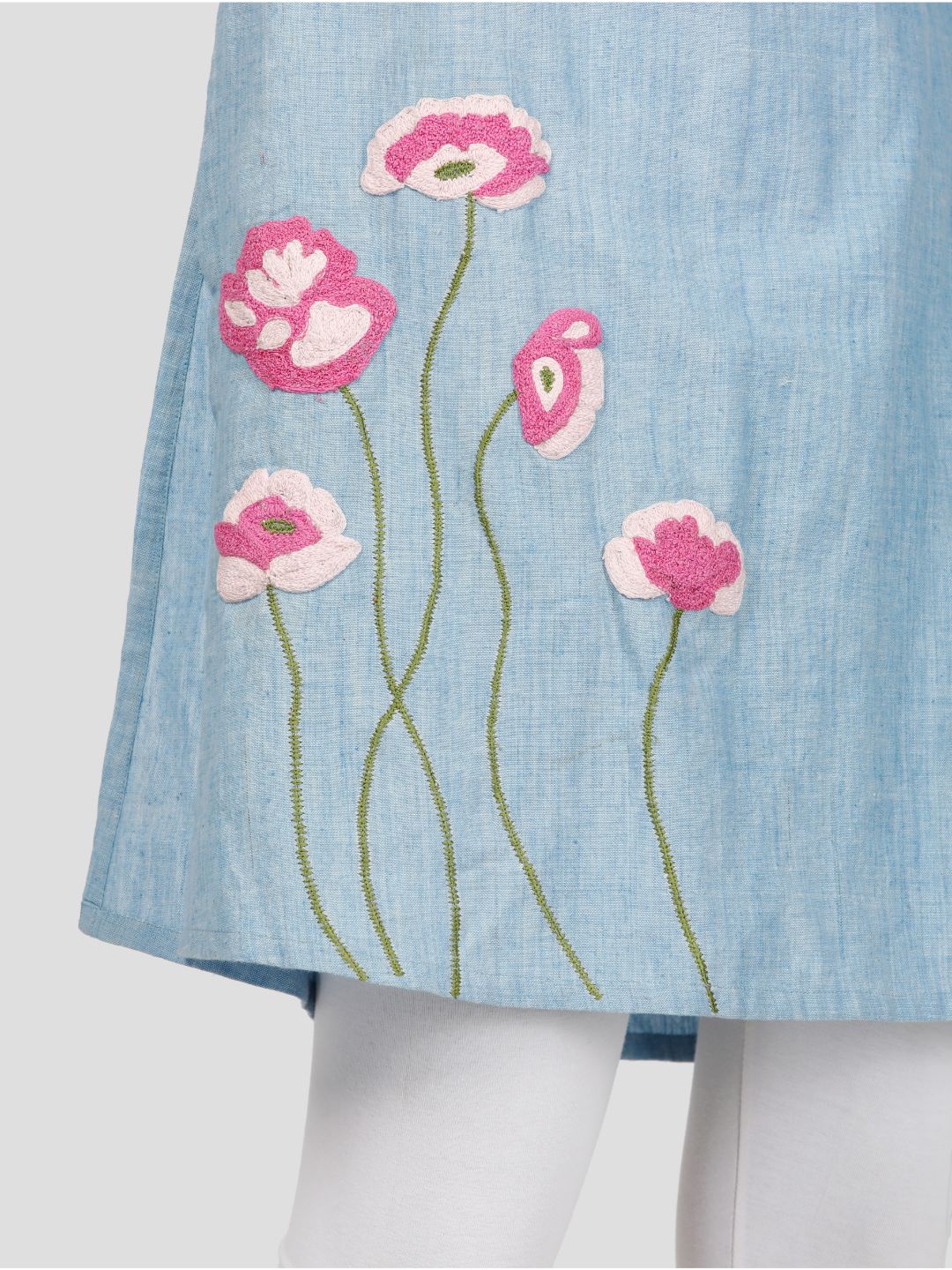 Eco Khadi Silk Embroidered Chambray Kurta