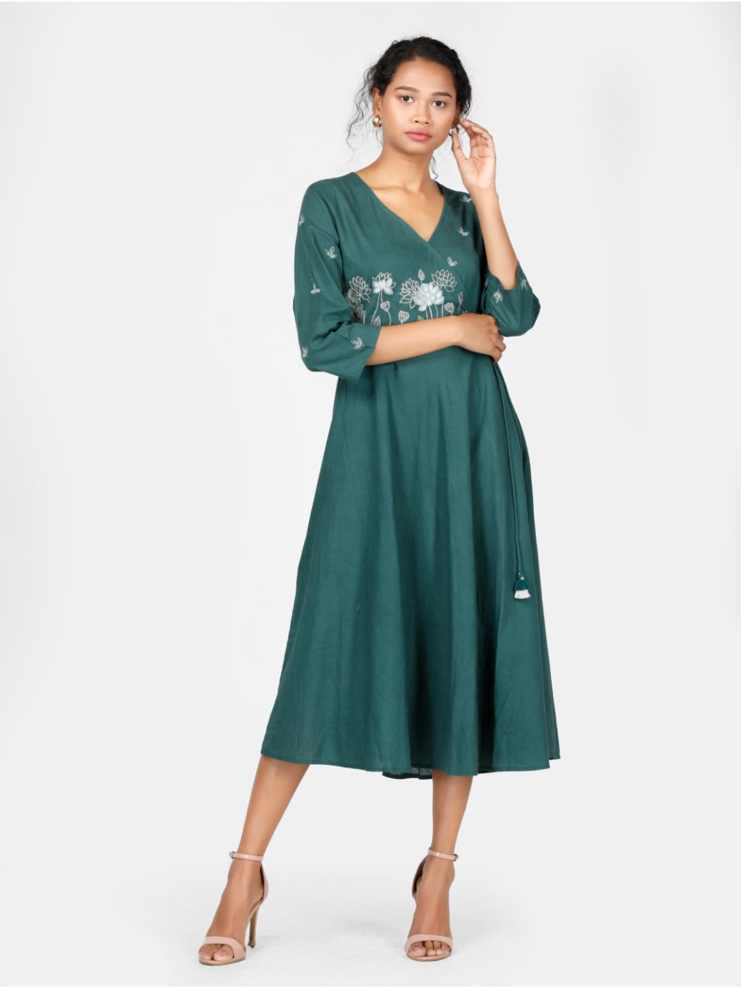 Eco Khadi Cotton Muslin Forest Green Angarkha