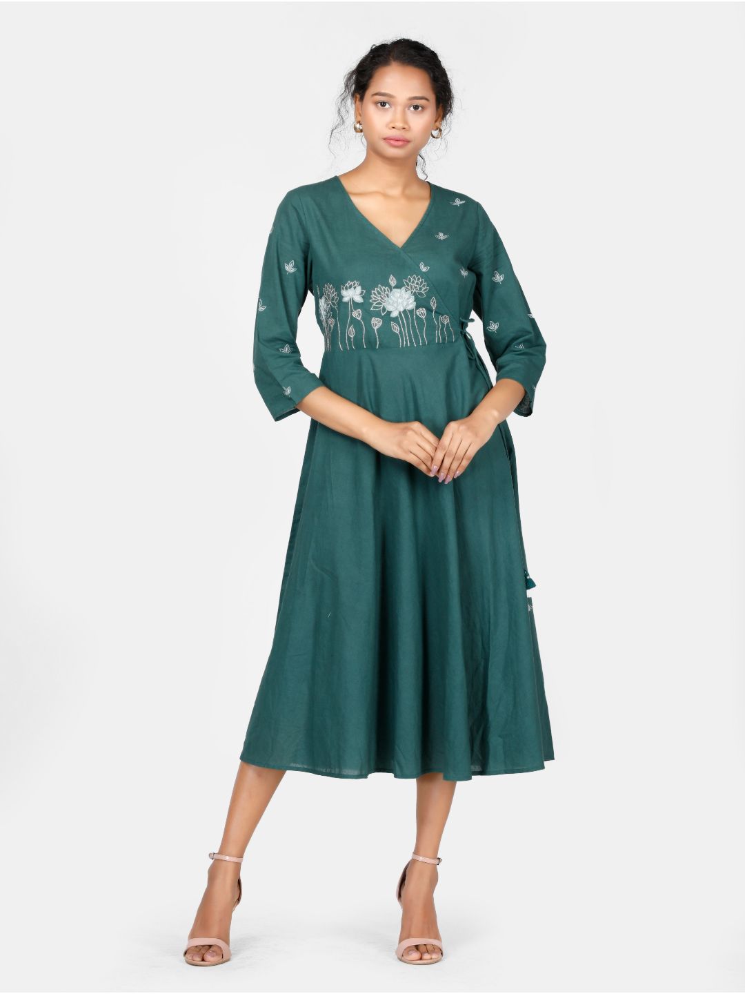 Eco Khadi Cotton Muslin Forest Green Angarkha