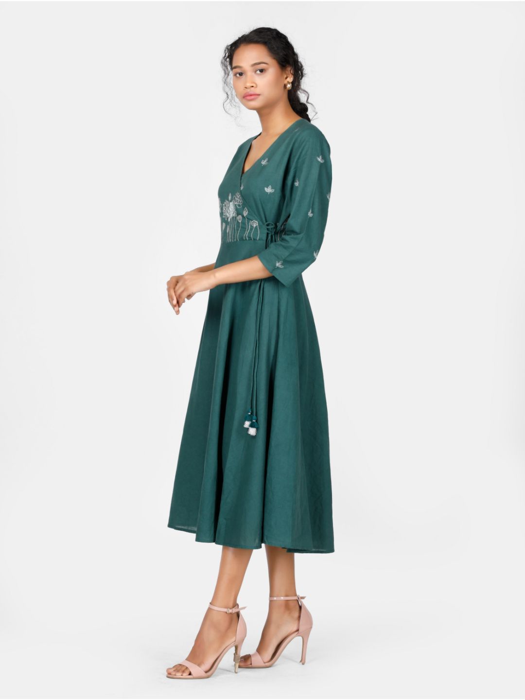 Eco Khadi Cotton Muslin Forest Green Angarkha