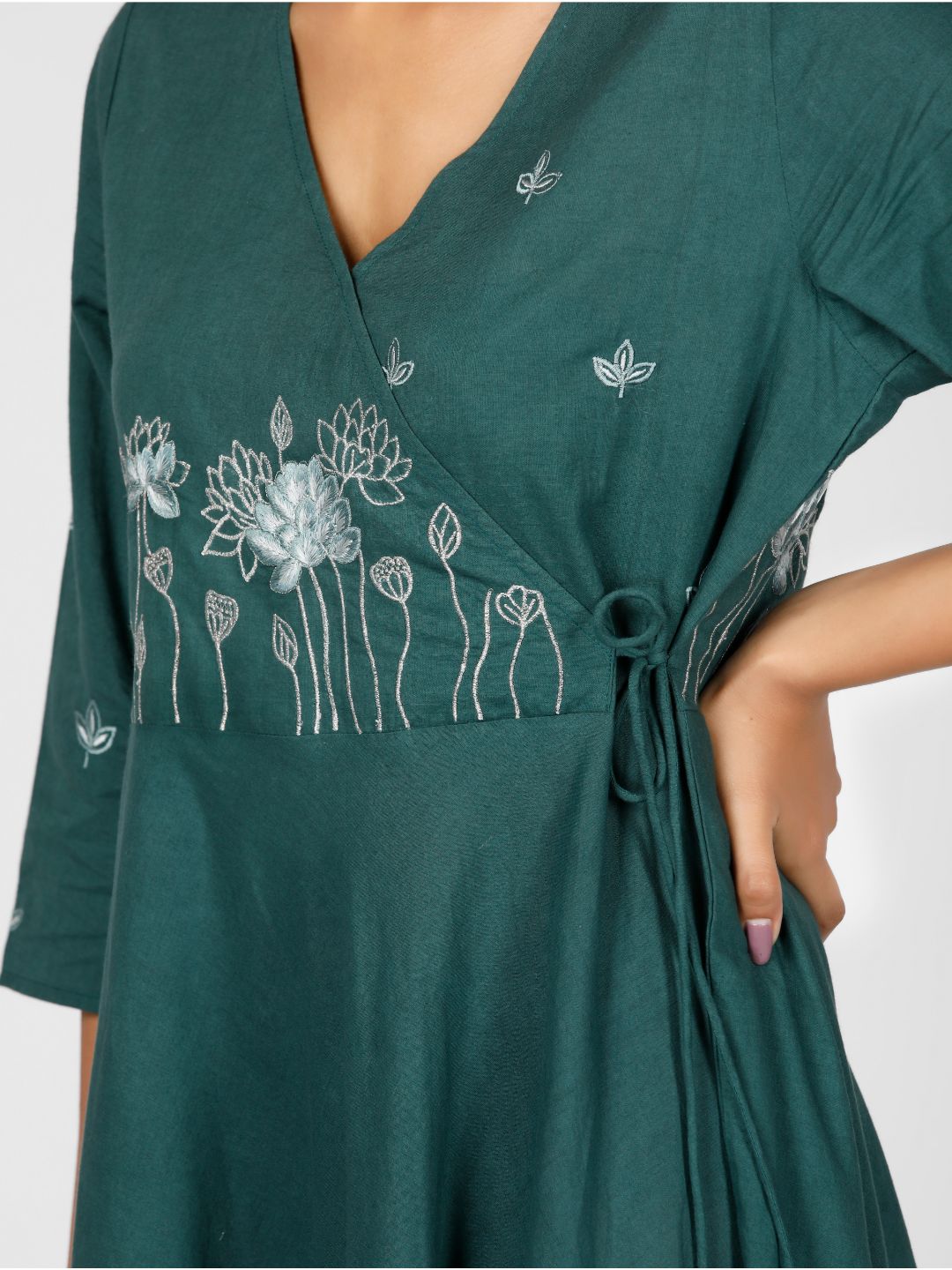 Eco Khadi Cotton Muslin Forest Green Angarkha