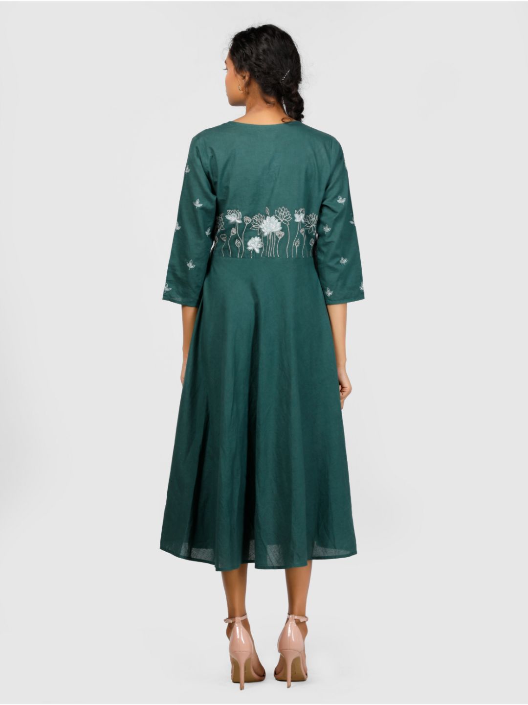 Eco Khadi Cotton Muslin Forest Green Angarkha
