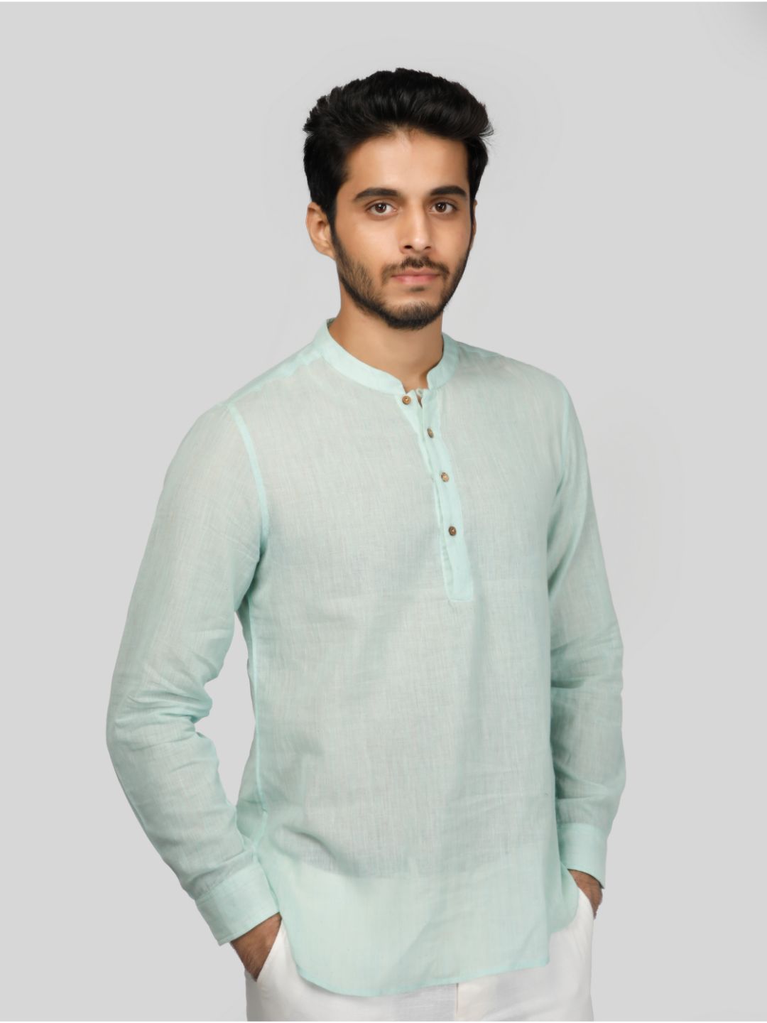 Eco Khadi Cotton Aqua Blue Shirt Kurta