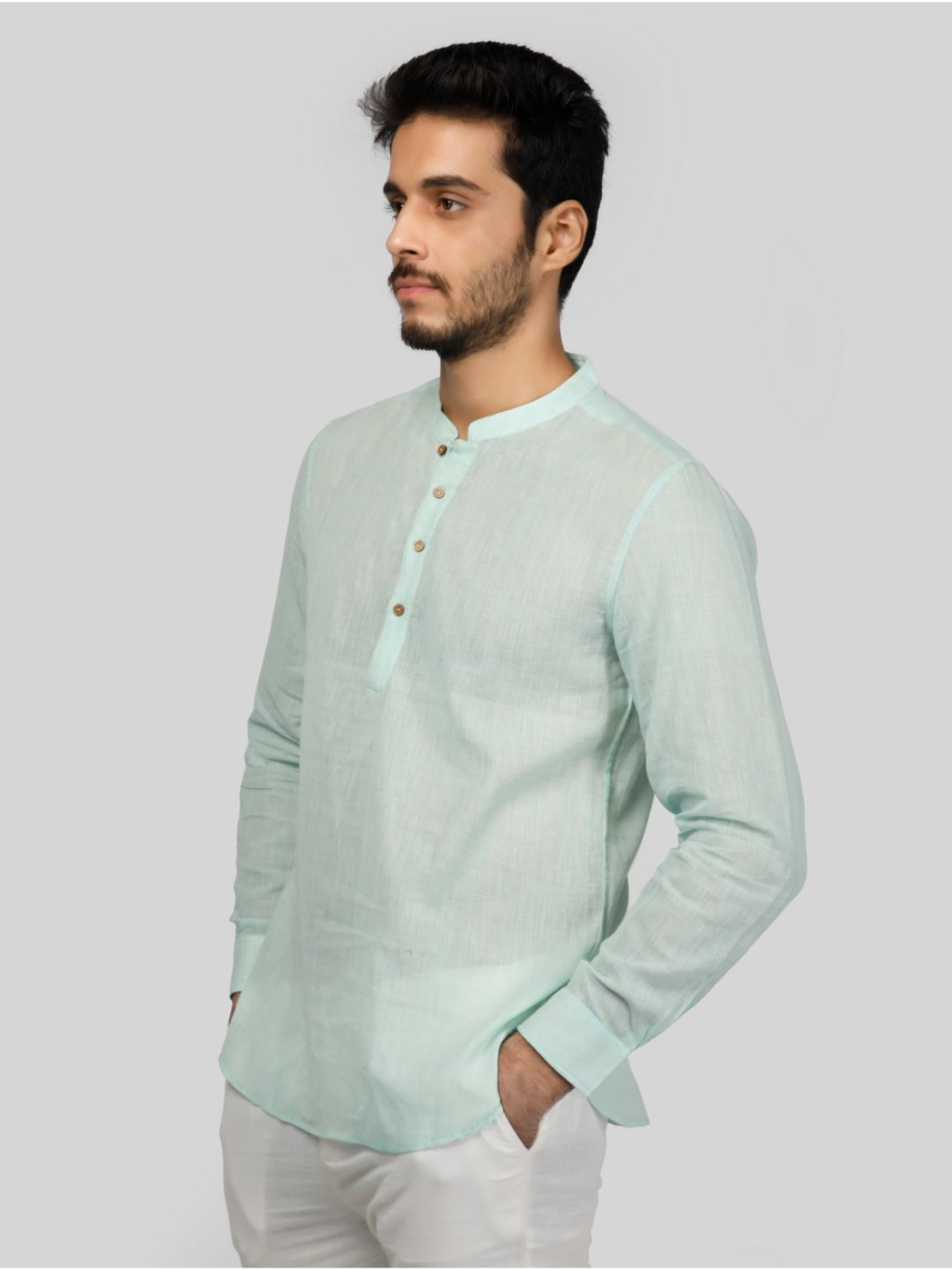 Eco Khadi Cotton Aqua Blue Shirt Kurta