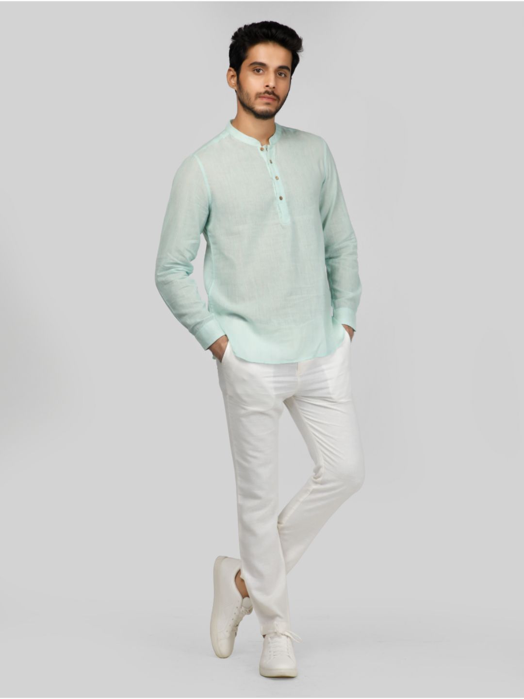 Eco Khadi Cotton Aqua Blue Shirt Kurta