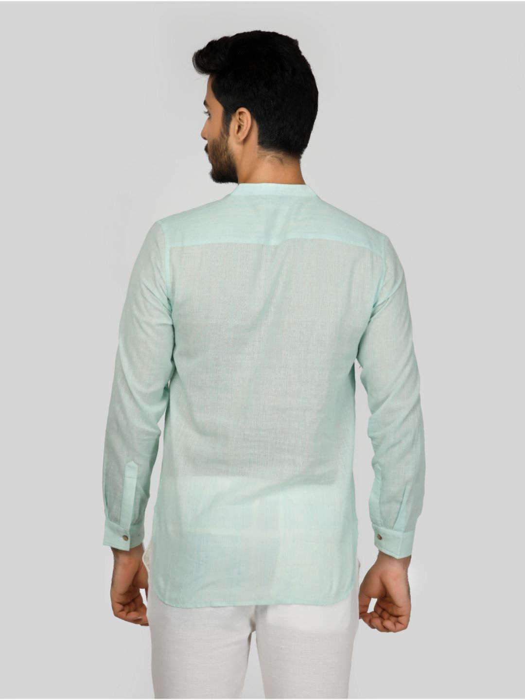 Eco Khadi Cotton Aqua Blue Shirt Kurta