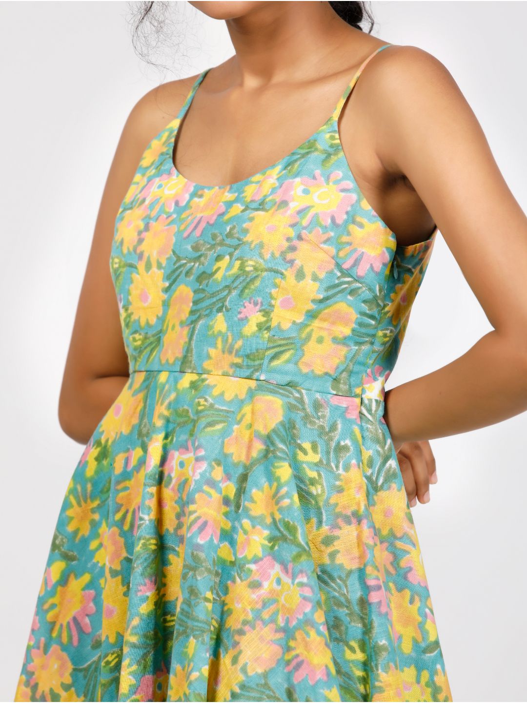 Eco Khadi Cotton Multicolor Block Printed Dress - Lavanya
