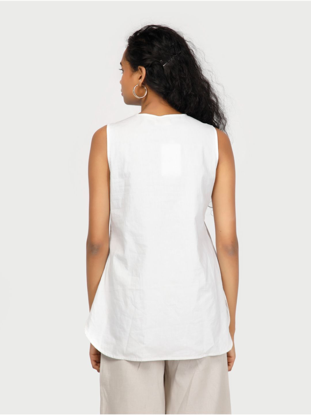 Eco Khadi Cotton Muslin White Embroidered Sleeveless Top