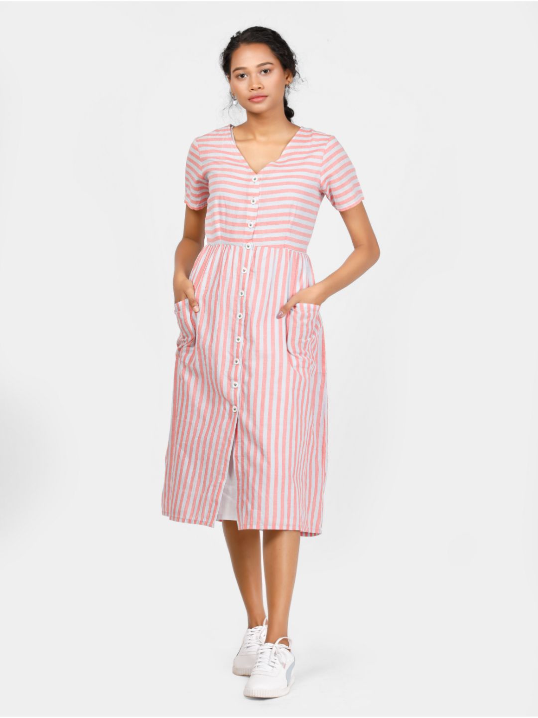 Eco Khadi Cotton Pink Bouffant Dress - Anuraga