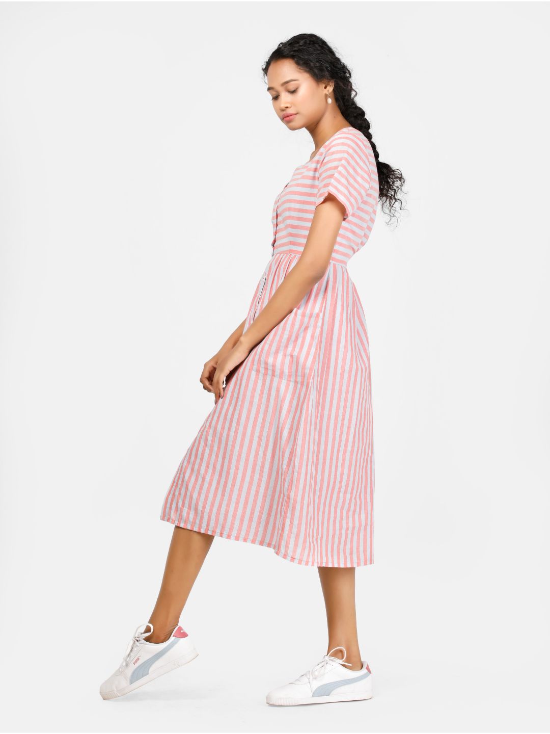 Eco Khadi Cotton Pink Bouffant Dress - Anuraga