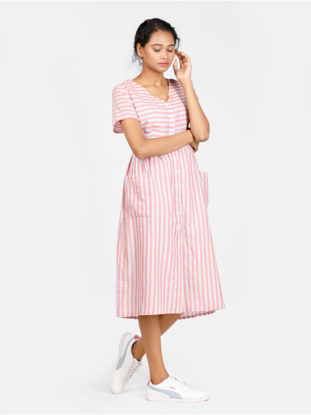 Eco Khadi Cotton Pink Bouffant Dress - Anuraga