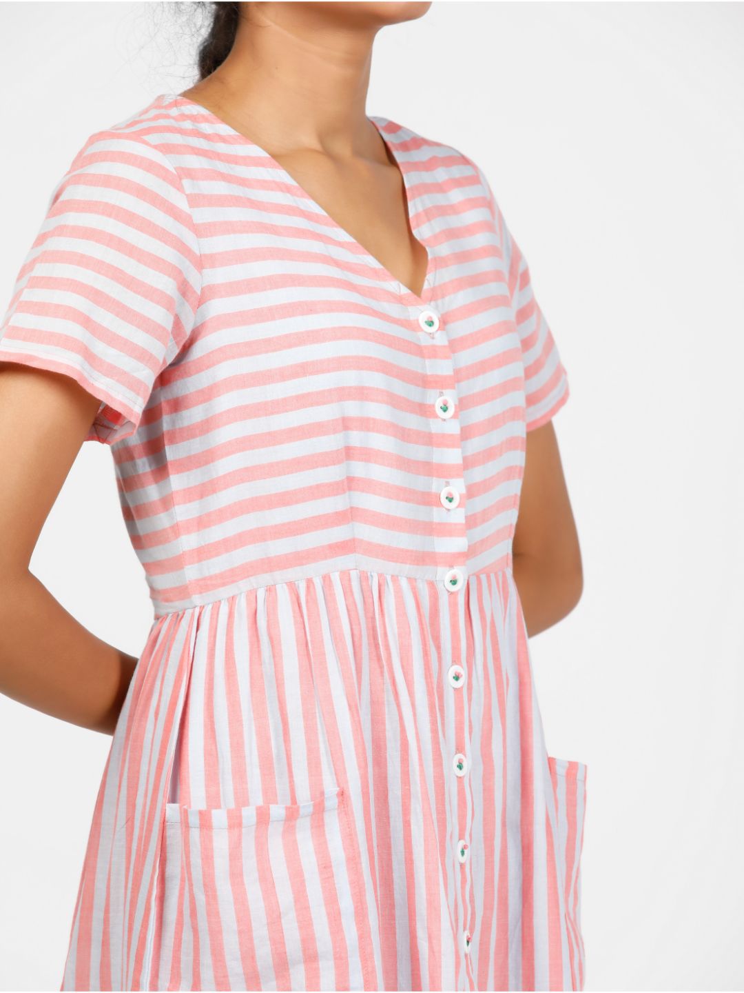 Eco Khadi Cotton Pink Bouffant Dress - Anuraga