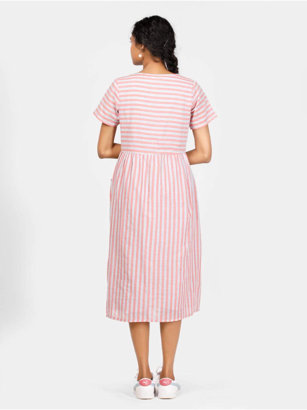 Eco Khadi Cotton Pink Bouffant Dress - Anuraga