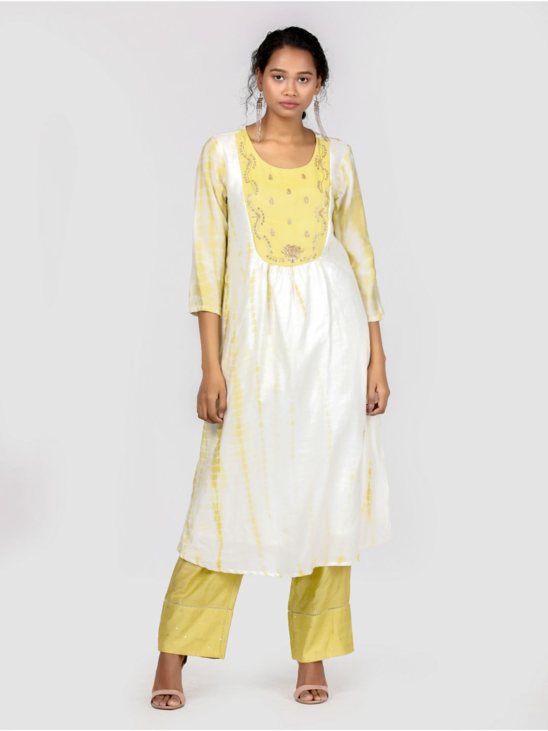 Eco Khadi Silk Tie Dye Embroidered Green Kurta